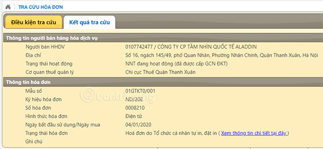 Kết quả kiểm tra