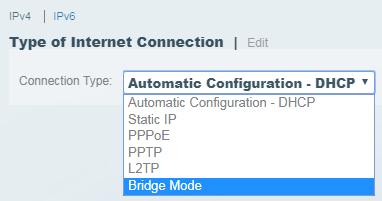 Đặt Connection Type thành Bridge Mode