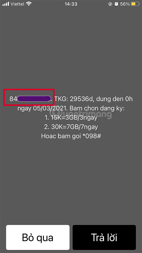 Kết quả khi dùng mã *101#