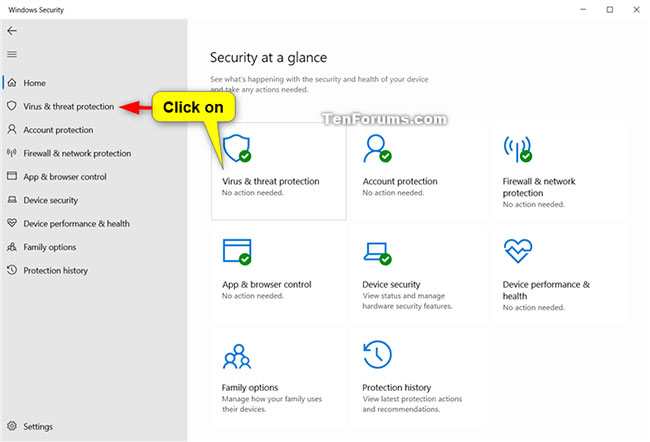 Nhấp vào biểu tượng Virus & threat protection