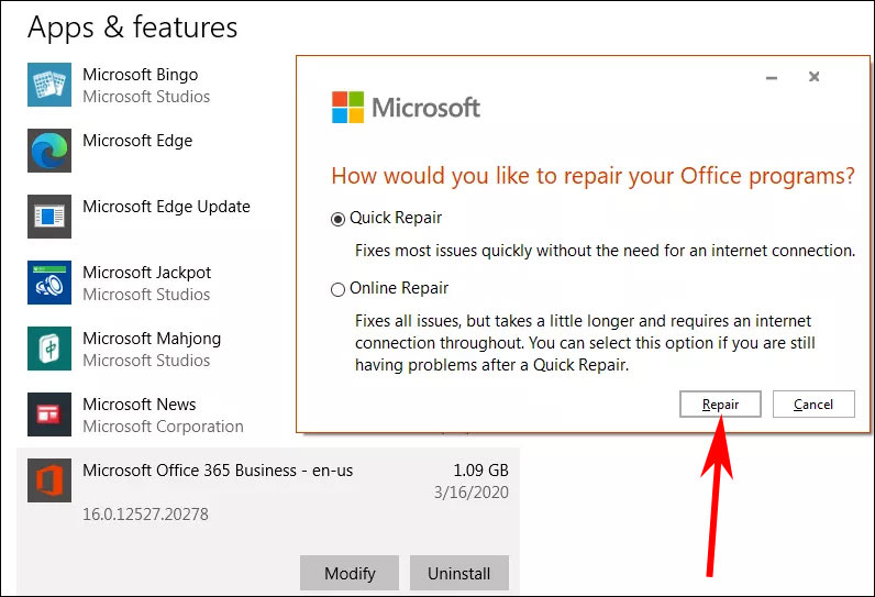Sửa lỗi Microsoft Office