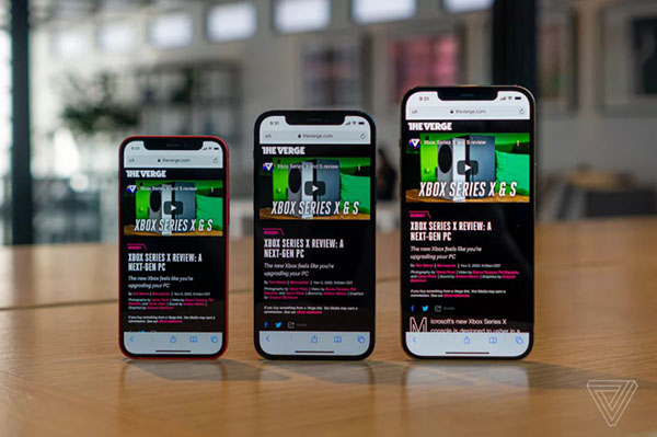Left to right: iPhone 12 mini, iPhone 12 Pro, iPhone 12 Pro Max