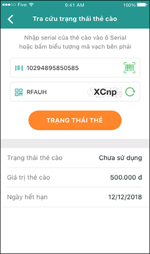 Tình trạng thẻ cào