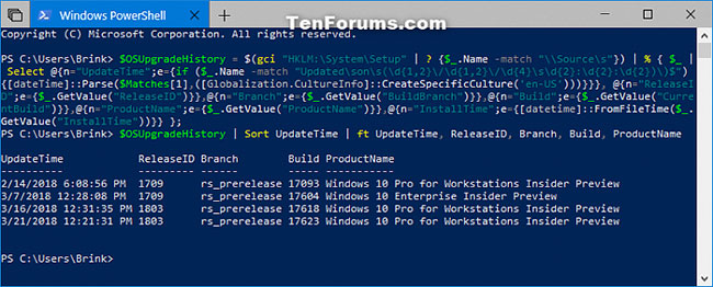 Xem lịch sử nâng cấp Windows trong PowerShell