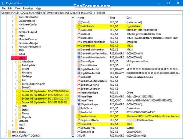 Xem lịch sử nâng cấp Windows trong Registry Editor