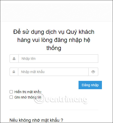 Đăng nhập mã khách hàng
