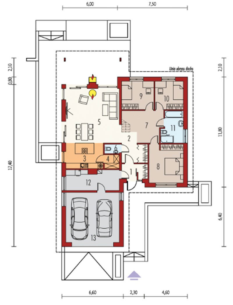 Bản vẽ mẫu biệt thự 1 tầng 3 phòng ngủ hiện đại