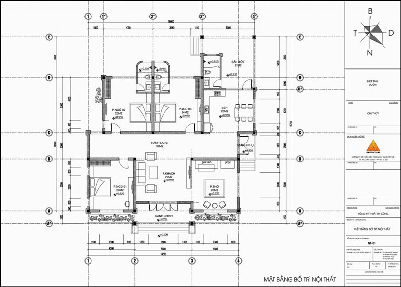 Bản vẽ biệt thự vườn 1 tầng 3 phòng ngủ