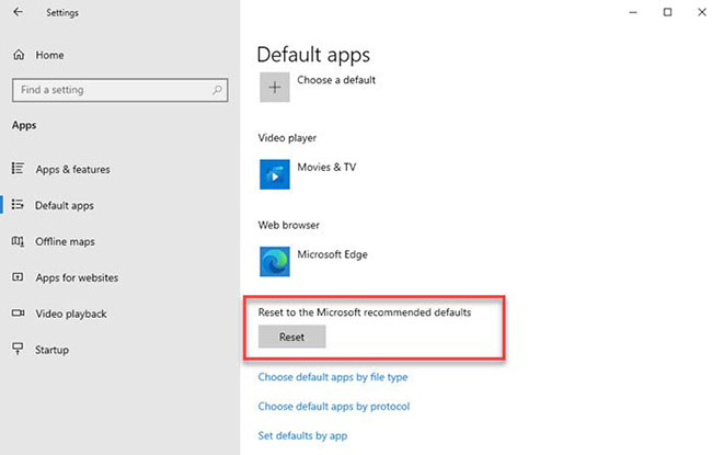 Reset lại các tùy chọn mặc định trong Windows 10 Settings
