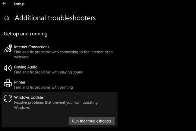 Chạy Windows Update Troubleshooter