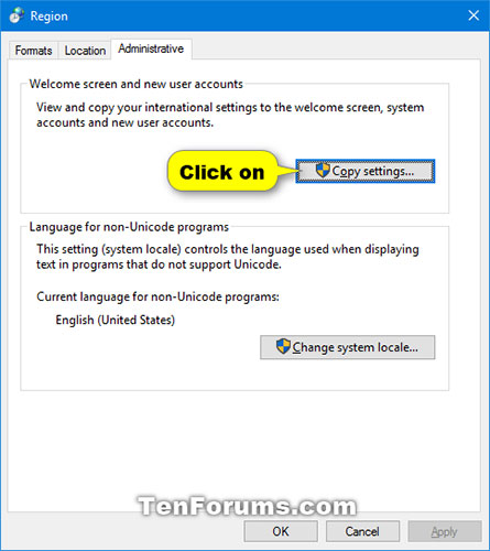 Nhấp vào nút Copy settings