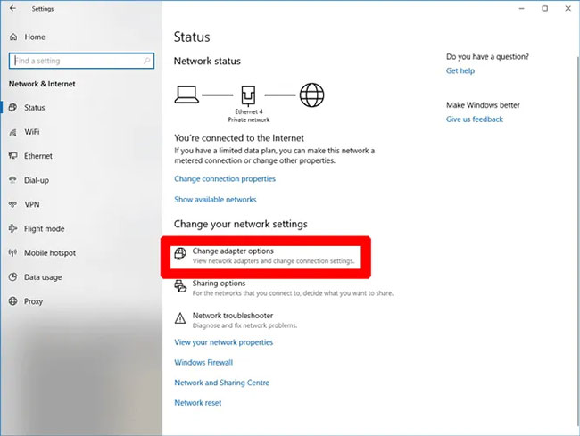 Truy cập Change adapter options