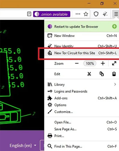Sử dụng tùy chọn New Tor Circuit for this Site