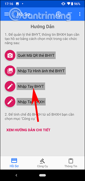Nhập thẻ bằng tay