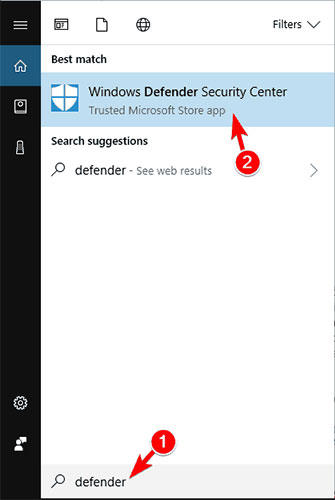 Chọn Windows Defender Security Center