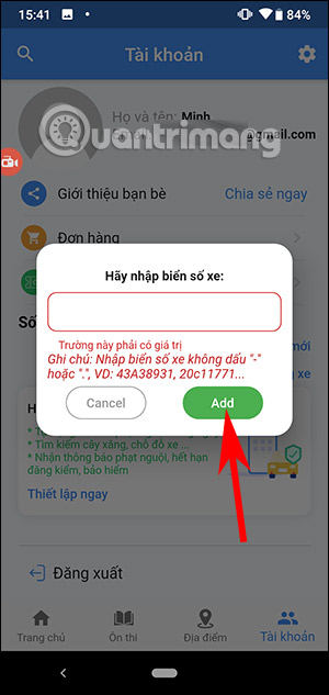 Nhập biển số xe