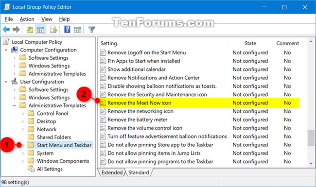 Cách thêm/xóa biểu tượng Meet Now trên Taskbar trong Windows 10
