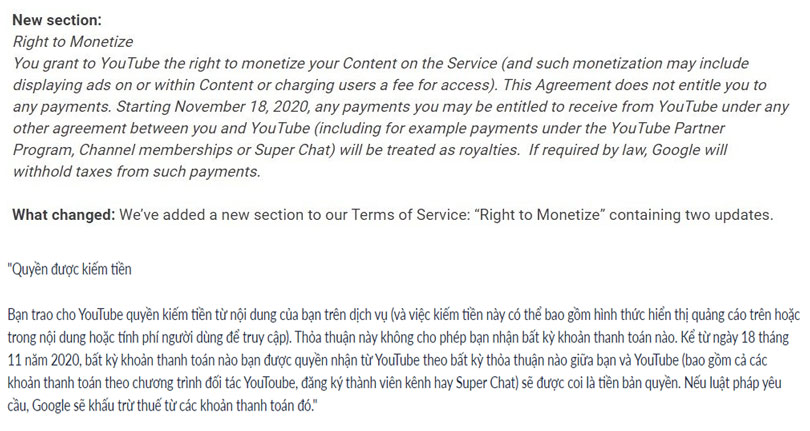 Quy tắc mới của YouTube