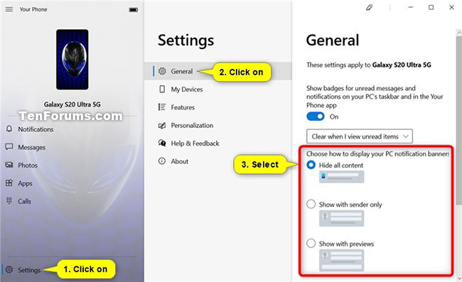 Nhấp vào General trong bảng điều khiển Settings ở giữa