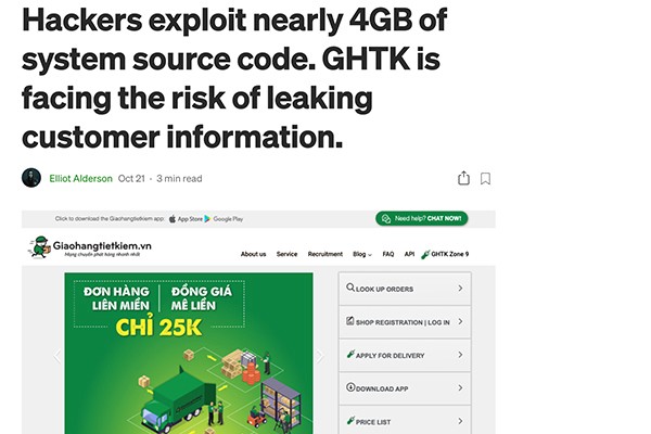 Hacker rao bán mã nguồn của Giao hàng Tiết kiệm trên internet