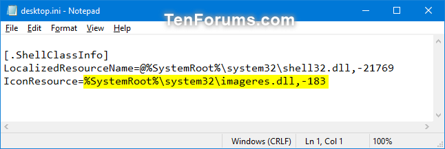 Thay đổi đường dẫn đầy đủ thành %SystemRoot%\system32\imageres.dll,-183