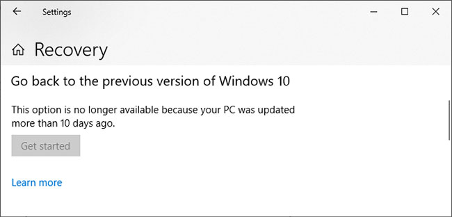 Quay lại các phiên bản trước của Windows 10