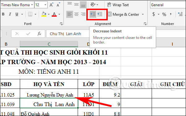 Cách thụt lề đầu dòng trong Excel - Ảnh minh hoạ 2