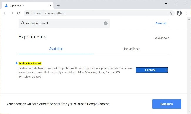 Kích hoạt tính năng "Tab Search" trên Chrome Canary