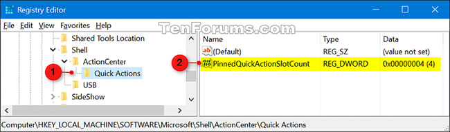 Cách thay đổi số lượng Quick Action hiển thị trong Action Center Windows 10