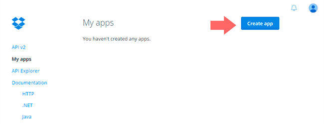 Nhấp vào nút Create app