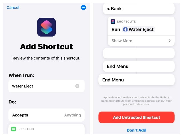 Thêm shortcut Water Eject vào thư viện