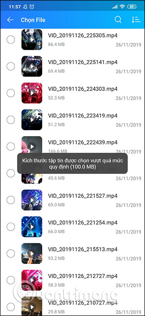 Lưu ý chọn video