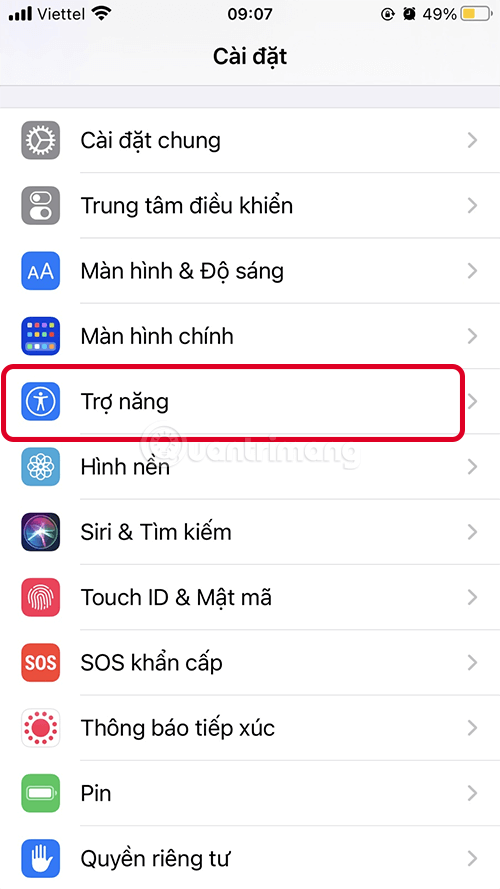 Mở cài đặt Trợ năng