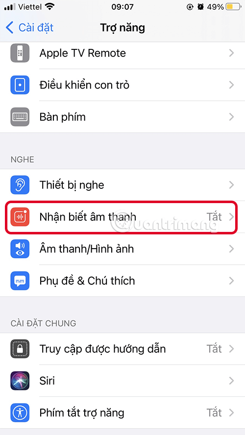 Chọn Nhận biết âm thanh