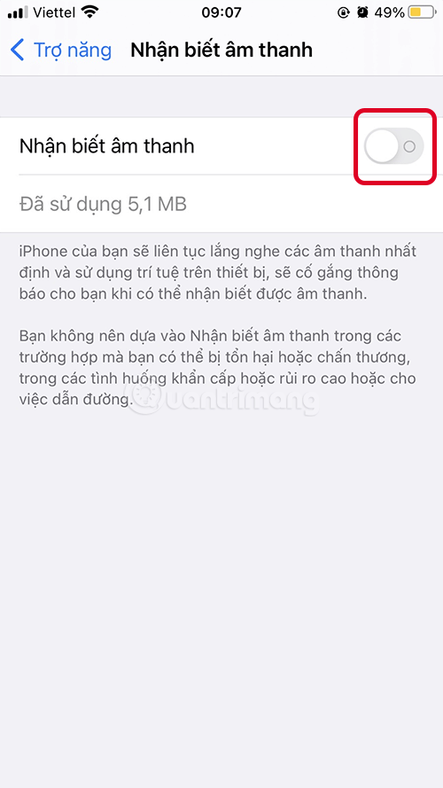 Bật Nhận biết âm thanh