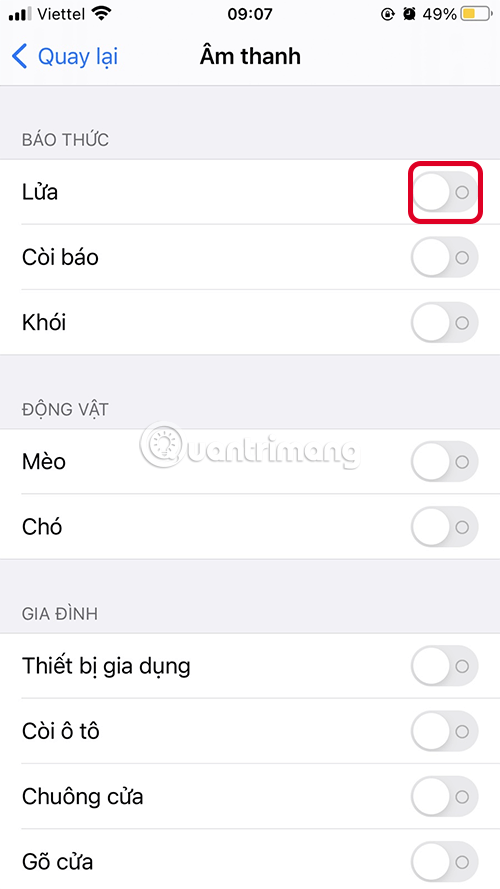 Bật âm thanh muốn thiết bị nhận biết
