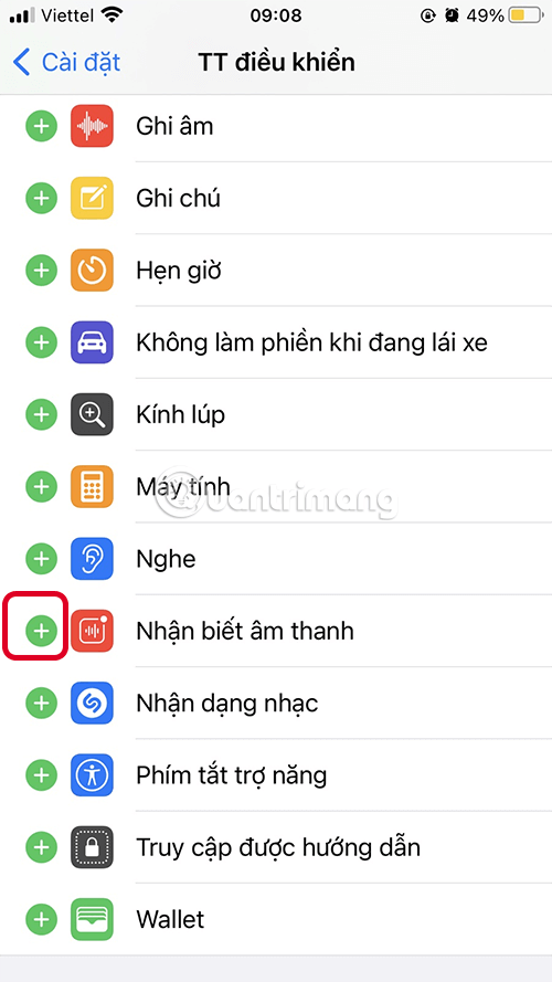 Thêm Nhận biết âm thanh vào Control Center