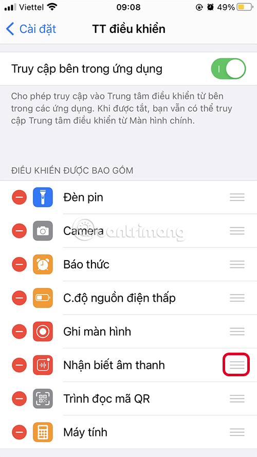 Thay đổi vị trí các tính năng