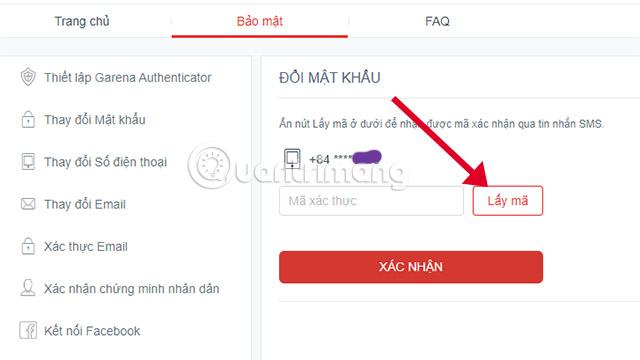 đổi mật khẩu liên quân mobile