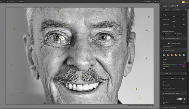 Showing the facial features of older male subjects is usually very common editing