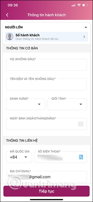 Nhập thông tin hành khách