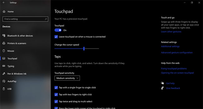 Kiểm tra hỗ trợ Precision Touchpad trên Windows 10