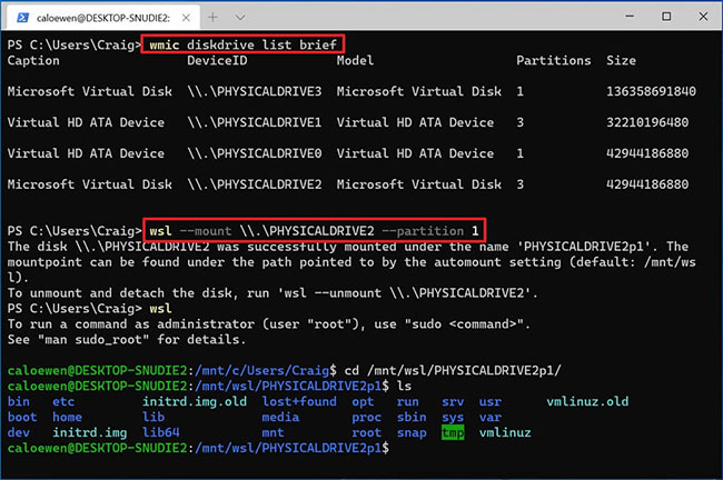 Nhập lệnh để mount hệ thống file Linux