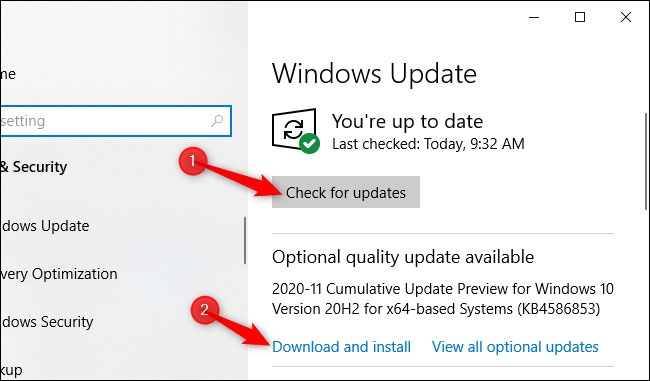Nhấp vào “Download and Install” để cài đặt bản cập nhật tùy chọn