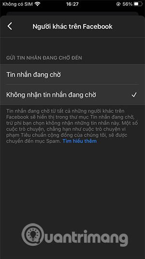 Chặn nhặn tin nhắn Messenger