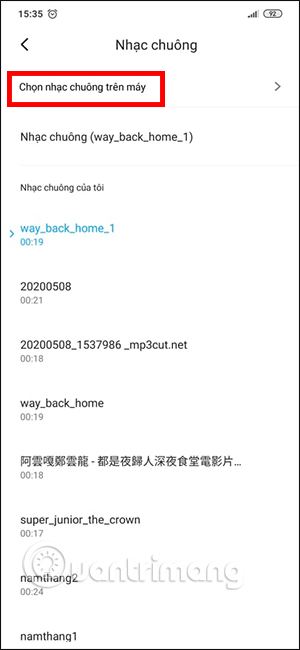 Chọn nhạc chuông cho số liên lạc 
