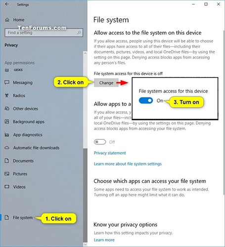 Cho phép ứng dụng truy cập vào hệ thống file