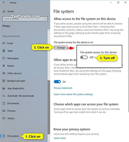 Từ chối ứng dụng truy cập vào hệ thống file