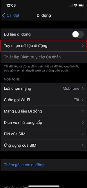 Tùy chọn dữ liệu di động