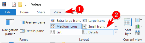 Chọn Small icons, List hoặc Details từ menu
